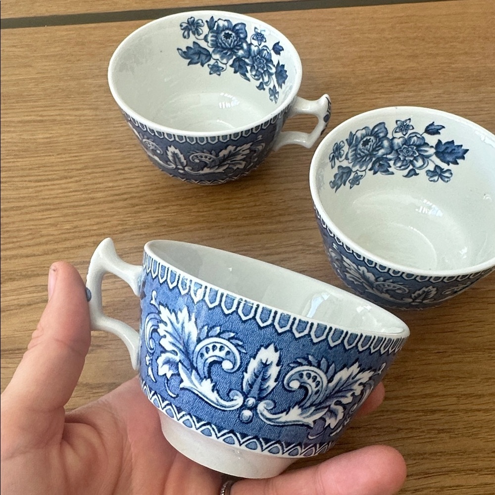 Woods Made in England Blue Floral Porcelain Teacups x3